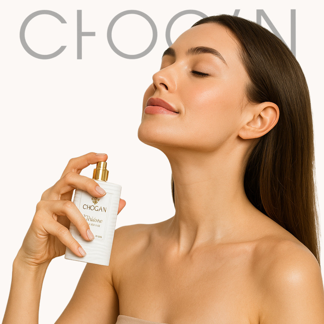 chogan dame model foto nutzt parfüm